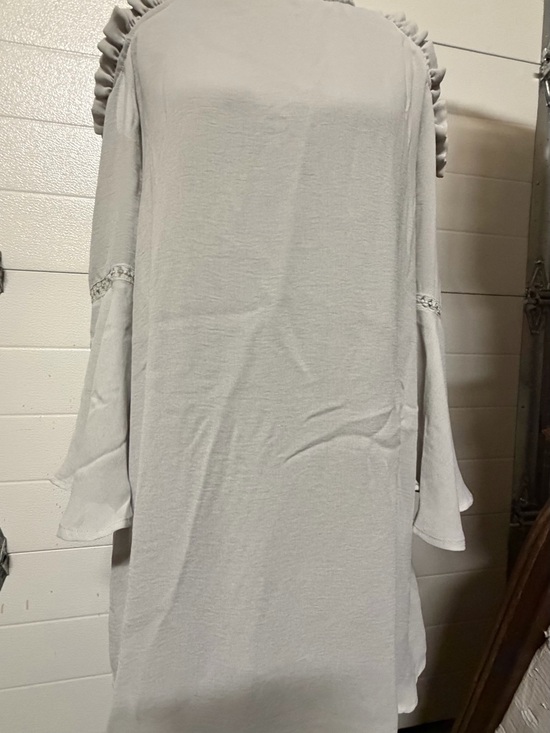 PPLA Dresses & Skirts - PPLA Light Gray Long Sleeve Ruffle Shoulder Dress
